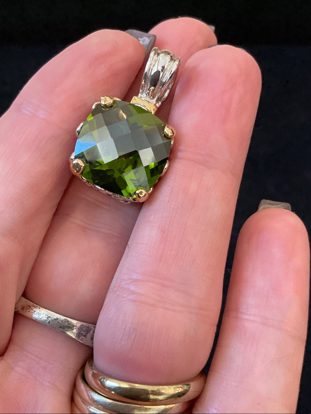 Green Faceted Cushion Pendant